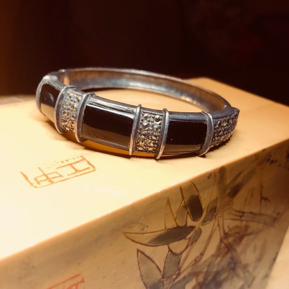 Silver Marcasite And Black Onyx Bracelet